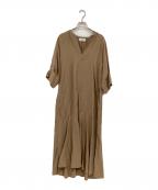 Adam et Ropeアダム エ ロペ）の古着「リネンボリュームスリーブワンピース」｜ブラウン