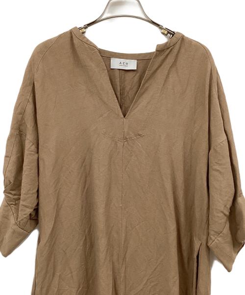Adam et Rope（アダム エ ロペ）Adam et Rope (アダム エ ロペ) リネンボリュームスリーブワンピース ブラウン サイズ:FREEの古着・服飾アイテム