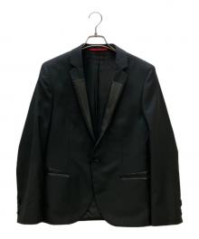 HUGO BOSS（ヒューゴ ボス）の古着「ラムレザー切替1Bテーラードジャケット」｜ブラック