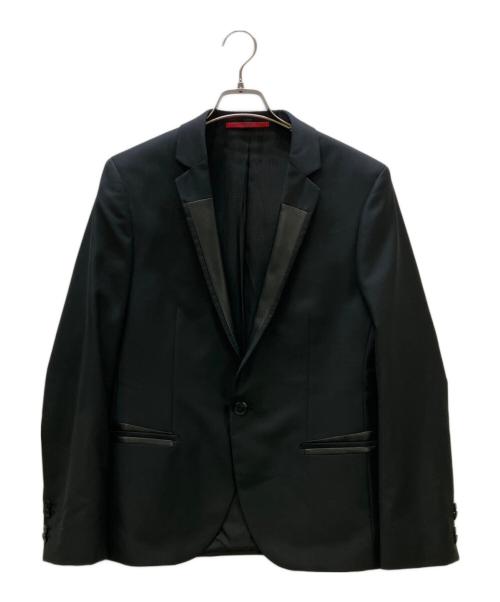 HUGO BOSS（ヒューゴ ボス）HUGO BOSS (ヒューゴ ボス) ラムレザー切替1Bテーラードジャケット ブラック サイズ:46の古着・服飾アイテム