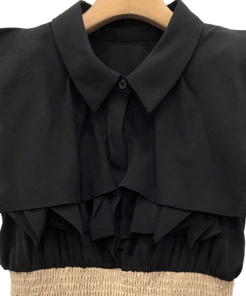 And Couture（アンドクチュール）And Couture (アンドクチュール) ラッフル切替ティアードノースリーブワンピース ブラック×ベージュ サイズ:38の古着・服飾アイテム