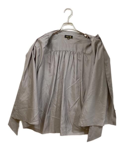 DRAWER（ドゥロワー）DRAWER (ドゥロワー) シルクボウタイブラウス グレー サイズ:36の古着・服飾アイテム