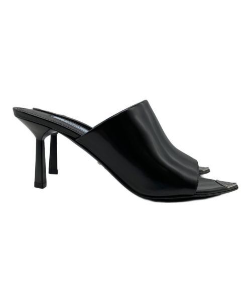 PRADA（プラダ）PRADA (プラダ) 三角プレートハイヒールスライドサンダル ブラック サイズ:37の古着・服飾アイテム