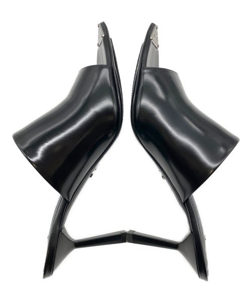 PRADA（プラダ）PRADA (プラダ) 三角プレートハイヒールスライドサンダル ブラック サイズ:37の古着・服飾アイテム