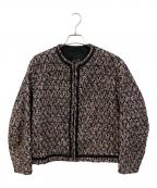 DRAWERドゥロワー）の古着「WINTER1 ツイード ノーカラージャケット」｜ピンク×ブラック