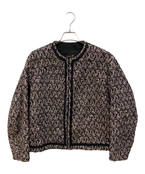 DRAWER（ドゥロワー）DRAWER (ドゥロワー) WINTER1 ツイード ノーカラージャケット ピンク×ブラック サイズ:36の古着・服飾アイテム