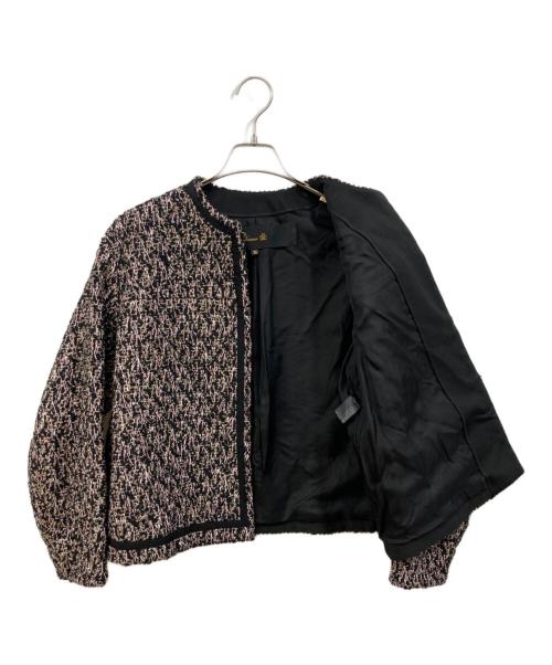 DRAWER（ドゥロワー）DRAWER (ドゥロワー) WINTER1 ツイード ノーカラージャケット ピンク×ブラック サイズ:36の古着・服飾アイテム