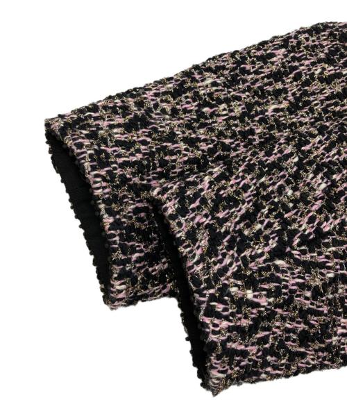 DRAWER（ドゥロワー）DRAWER (ドゥロワー) WINTER1 ツイード ノーカラージャケット ピンク×ブラック サイズ:36の古着・服飾アイテム