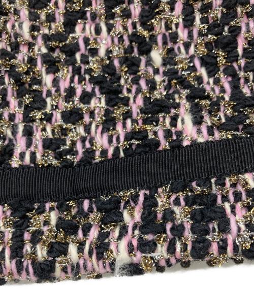 DRAWER（ドゥロワー）DRAWER (ドゥロワー) WINTER1 ツイード ノーカラージャケット ピンク×ブラック サイズ:36の古着・服飾アイテム