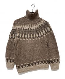 6(ROKU) BEAUTY&YOUTH（ロク ビューティーアンドユース）の古着「NORDIC ASYMMETRY TURTLE NECK KNIT」｜ブラウン