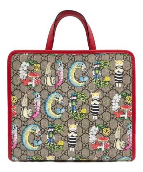 GUCCI（グッチ）GUCCI (グッチ) ヒグチユウコ (ヒグチユウコ) チルドレンズGGスプリーム2WAYトートバッグ レッド×ベージュの古着・服飾アイテム