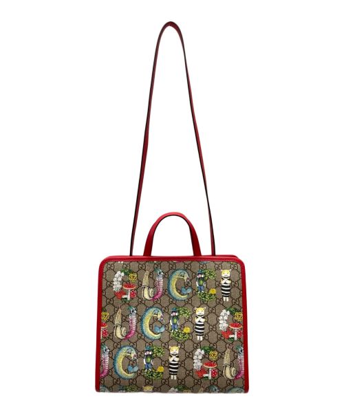 GUCCI（グッチ）GUCCI (グッチ) ヒグチユウコ (ヒグチユウコ) チルドレンズGGスプリーム2WAYトートバッグ レッド×ベージュの古着・服飾アイテム