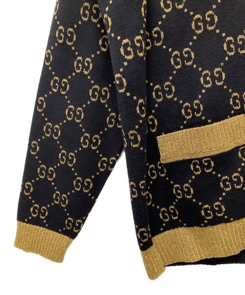 GUCCI（グッチ）GUCCI (グッチ) GGコットンラメ ファブリック カーディガン ブラック×ゴールド サイズ:Mの古着・服飾アイテム