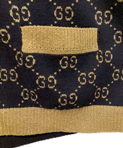 GUCCI（グッチ）GUCCI (グッチ) GGコットンラメ ファブリック カーディガン ブラック×ゴールド サイズ:Mの古着・服飾アイテム