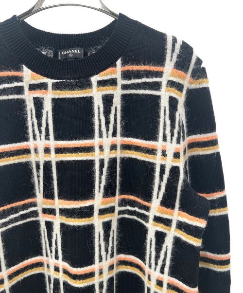 CHANEL（シャネル）CHANEL (シャネル) チェック柄ニットチュニック ブラック サイズ:36の古着・服飾アイテム