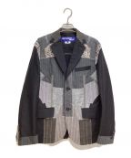 COMME des GARCONS JUNYA WATANABE MANコム デ ギャルソン ジュンヤ ワタナベ マン）の古着「ウールラミーポプリン×多素材MIXジャケット」｜グレー×ブラック