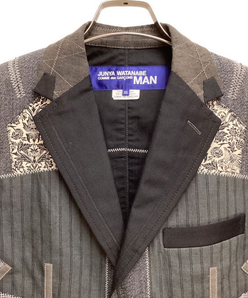 COMME des GARCONS JUNYA WATANABE MAN（コム デ ギャルソン ジュンヤ ワタナベ マン）COMME des GARCONS JUNYA WATANABE MAN (コム デ ギャルソン ジュンヤ ワタナベ マン) ウールラミーポプリン×多素材MIXジャケット グレー×ブラック サイズ:XSの古着・服飾アイテム