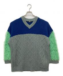 PAMEO POSE（パメオポーズ）の古着「Switching V-neck Sweater」｜ネイビー×グリーン
