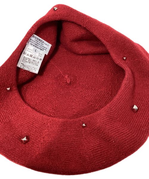 HERMES（エルメス）HERMES (エルメス) Cashmere Studded Beret(カシミヤスタッズベレー帽) レッド サイズ:Lの古着・服飾アイテム