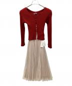 FRAY IDフレイ アイディー）の古着「チュールプリーツスカートコンビリブニットワンピース」｜レッド