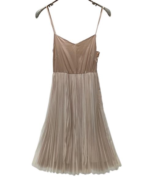 FRAY ID（フレイ アイディー）FRAY ID (フレイ アイディー) チュールプリーツスカートコンビリブニットワンピース レッドの古着・服飾アイテム