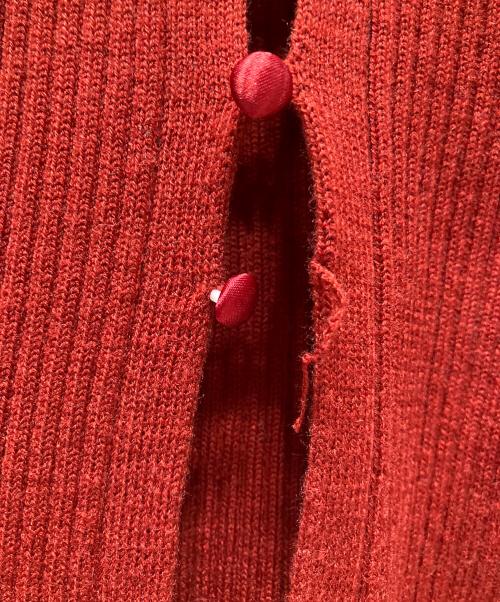 FRAY ID（フレイ アイディー）FRAY ID (フレイ アイディー) チュールプリーツスカートコンビリブニットワンピース レッドの古着・服飾アイテム