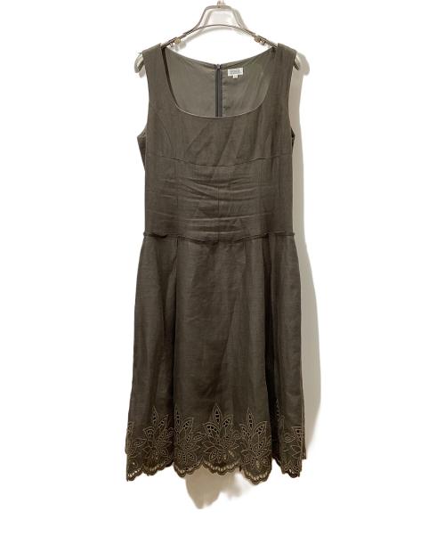 FOXEY BOUTIQUE（フォクシー ブティック）FOXEY BOUTIQUE (フォクシー ブティック) リネンノースリーブワンピース カーキ サイズ:42の古着・服飾アイテム