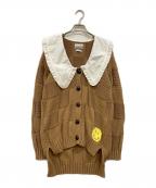 GANNIガニー）の古着「パネルデザインニット カーディガン」｜ブラウン×ホワイト