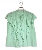 ANAYIアナイ）の古着「ライトローンスタンドラッフルブラウス」｜グリーン