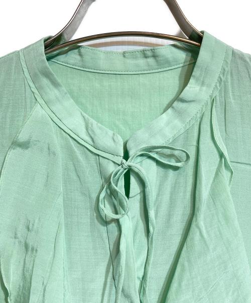 ANAYI（アナイ）ANAYI (アナイ) ライトローンスタンドラッフルブラウス グリーン サイズ:38の古着・服飾アイテム