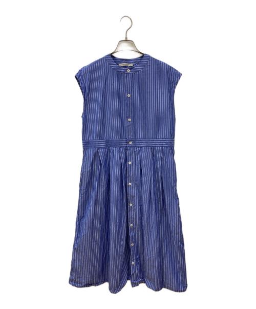 GRANDMA MAMA DAUGHTER（グランマママドーター）GRANDMA MAMA DAUGHTER (グランマママドーター) ストライプフレンチスリーブタックワンピース ブルー サイズ:1の古着・服飾アイテム
