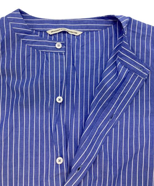 GRANDMA MAMA DAUGHTER（グランマママドーター）GRANDMA MAMA DAUGHTER (グランマママドーター) ストライプフレンチスリーブタックワンピース ブルー サイズ:1の古着・服飾アイテム