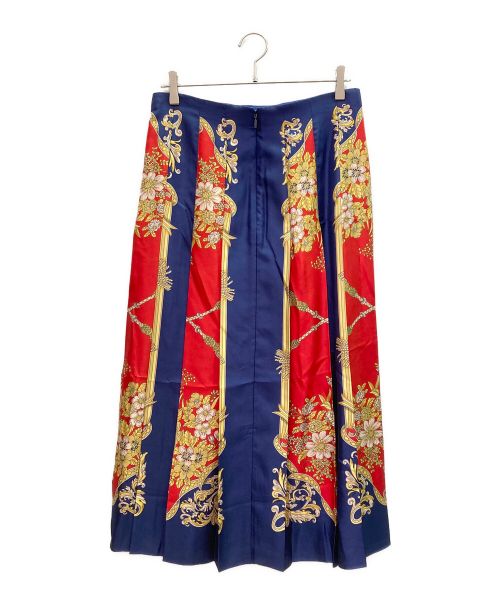 GUCCI（グッチ）GUCCI (グッチ) スカーフ柄 シルク プリーツスカート ネイビー サイズ:44の古着・服飾アイテム