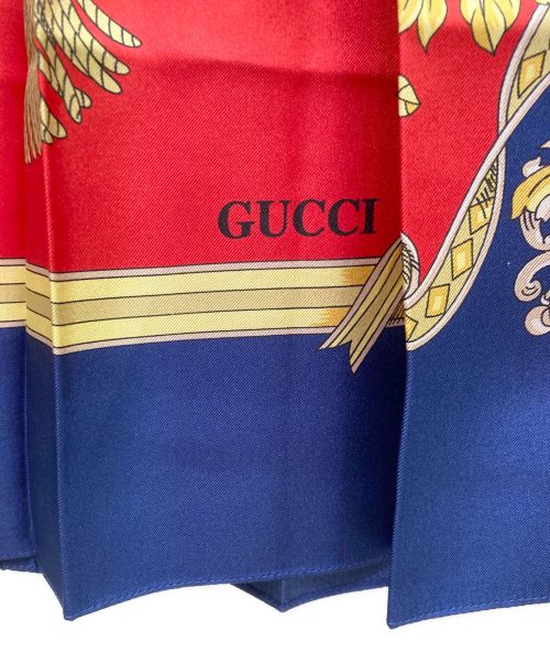 GUCCI（グッチ）GUCCI (グッチ) スカーフ柄 シルク プリーツスカート ネイビー サイズ:44の古着・服飾アイテム