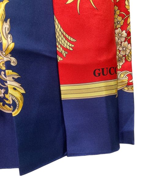 GUCCI（グッチ）GUCCI (グッチ) スカーフ柄 シルク プリーツスカート ネイビー サイズ:44の古着・服飾アイテム
