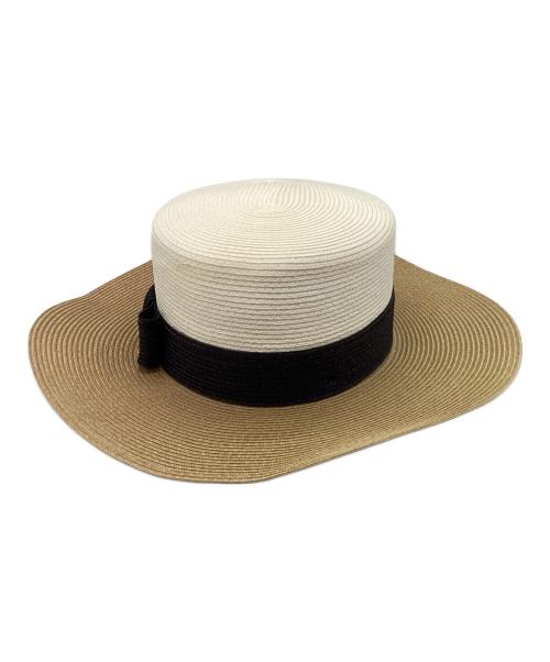 GUCCI（グッチ）GUCCI (グッチ) ペーパーワイドブリムハット ベージュ×ホワイトの古着・服飾アイテム