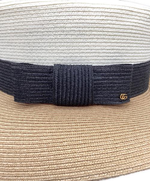 GUCCI（グッチ）GUCCI (グッチ) ペーパーワイドブリムハット ベージュ×ホワイトの古着・服飾アイテム
