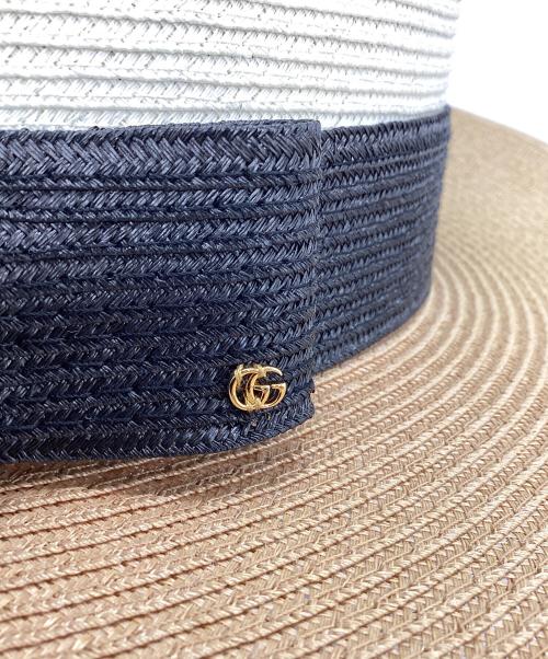 GUCCI（グッチ）GUCCI (グッチ) ペーパーワイドブリムハット ベージュ×ホワイトの古着・服飾アイテム