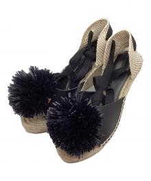 PALOMA BARCELO（パロマバルセロ）の古着「フラワーモチーフウェッジソールサンダル」｜ブラック