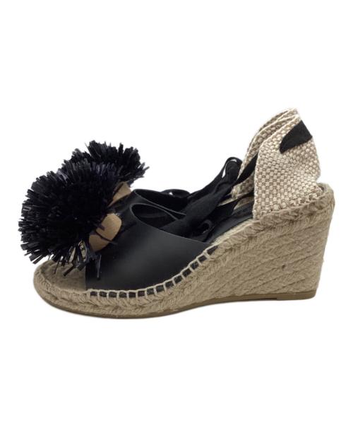 PALOMA BARCELO（パロマバルセロ）paloma barcelo (パロマバルセロ) フラワーモチーフウェッジソールサンダル ブラック サイズ:38の古着・服飾アイテム