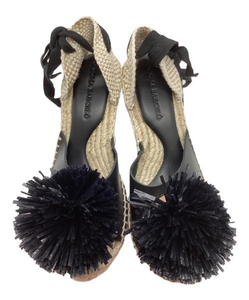 PALOMA BARCELO（パロマバルセロ）paloma barcelo (パロマバルセロ) フラワーモチーフウェッジソールサンダル ブラック サイズ:38の古着・服飾アイテム