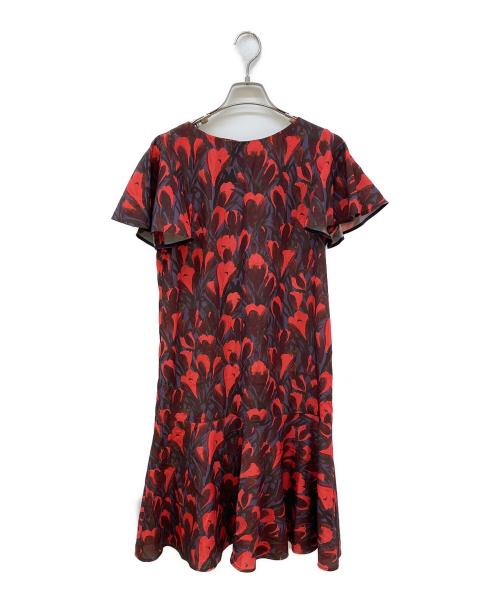 allureville（アルアバイル）allureville (アルアバイル) レッドアイリスプリントペプラムワンピース レッド サイズ:2の古着・服飾アイテム