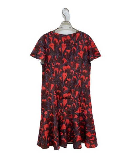 allureville（アルアバイル）allureville (アルアバイル) レッドアイリスプリントペプラムワンピース レッド サイズ:2の古着・服飾アイテム