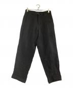 Y'sワイズ）の古着「裾切替 ワイド テーパード リネン パンツ」｜ブラック