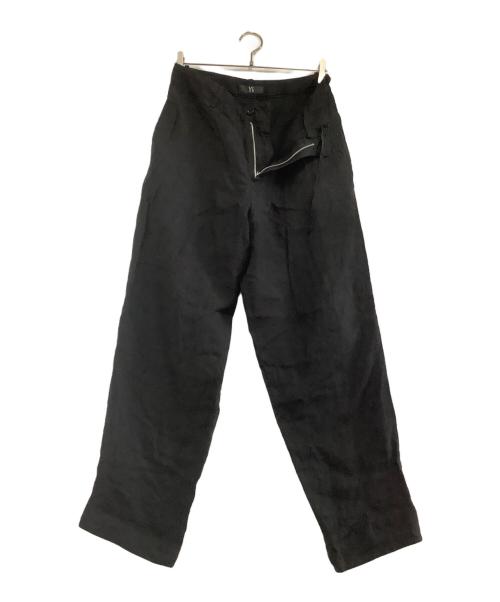 Y's（ワイズ）Y's (ワイズ) 裾切替 ワイド テーパード リネン パンツ ブラック サイズ:2の古着・服飾アイテム