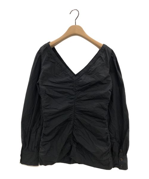 GANNI（ガニー）Ganni (ガニー) コットンポプリンルーシュブラウス ブラック サイズ:34の古着・服飾アイテム