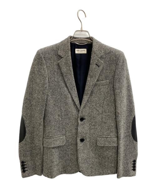 Saint Laurent Paris（サンローランパリ）Saint Laurent Paris (サンローランパリ) レザーエルボーパッチ ツイードジャケット アイボリー×ブラック サイズ:SIZE 42の古着・服飾アイテム