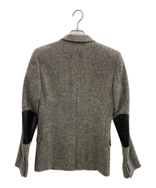 Saint Laurent Paris（サンローランパリ）Saint Laurent Paris (サンローランパリ) レザーエルボーパッチ ツイードジャケット アイボリー×ブラック サイズ:SIZE 42の古着・服飾アイテム