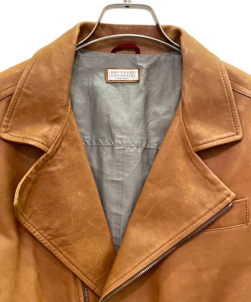 BRUNELLO CUCINELLI（ブルネロクチネリ）BRUNELLO CUCINELLI (ブルネロクチネリ) ラムレザー ダブル ライダースジャケット ブラウン サイズ:XSの古着・服飾アイテム