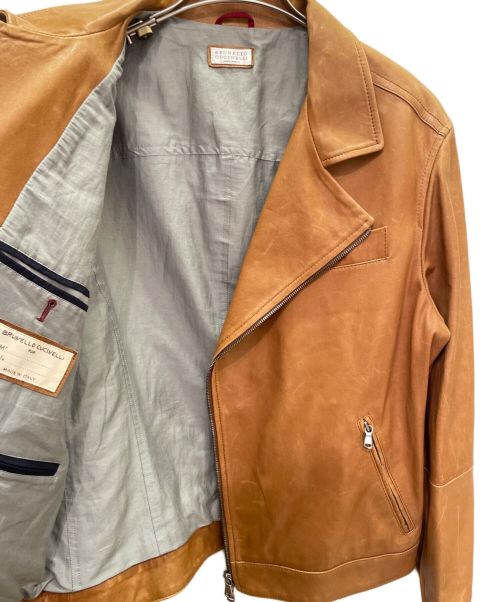 BRUNELLO CUCINELLI（ブルネロクチネリ）BRUNELLO CUCINELLI (ブルネロクチネリ) ラムレザー ダブル ライダースジャケット ブラウン サイズ:XSの古着・服飾アイテム